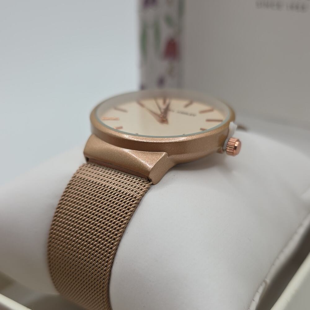 Laura Ashley Rose Gold-Tone Mesh Band Quartz Analog Watch White Dial w/ Box - Picture 3 of 4